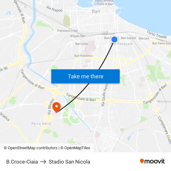 B.Croce-Ciaia to Stadio San Nicola map