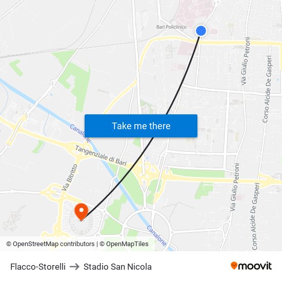 Flacco-Storelli to Stadio San Nicola map