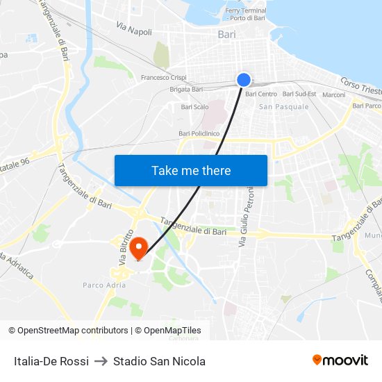 Italia-De Rossi to Stadio San Nicola map