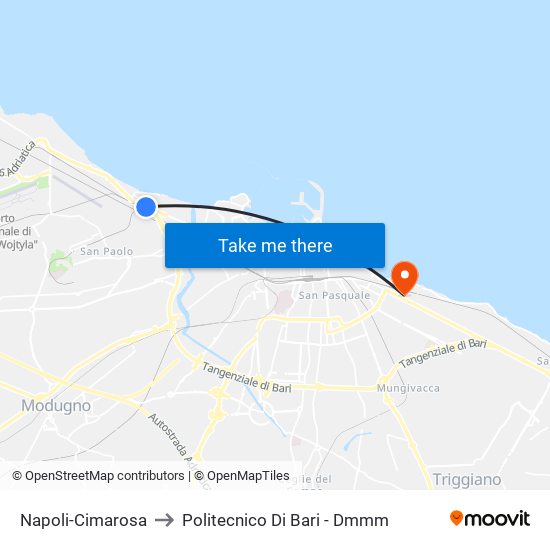 Napoli-Cimarosa to Politecnico Di Bari - Dmmm map