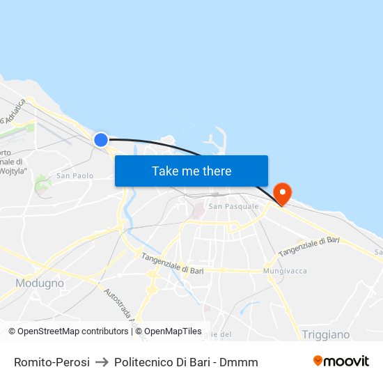 Romito-Perosi to Politecnico Di Bari - Dmmm map