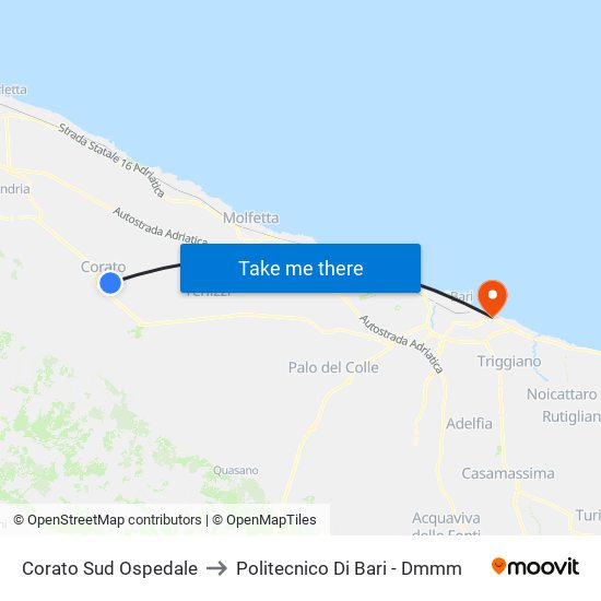 Corato Sud Ospedale to Politecnico Di Bari - Dmmm map