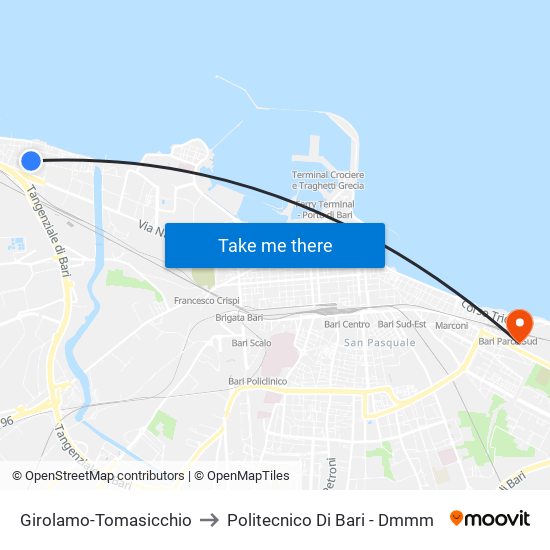 Girolamo-Tomasicchio to Politecnico Di Bari - Dmmm map