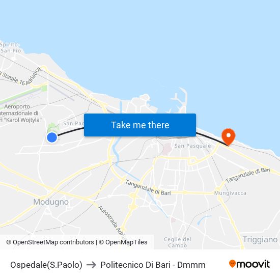 Ospedale(S.Paolo) to Politecnico Di Bari - Dmmm map