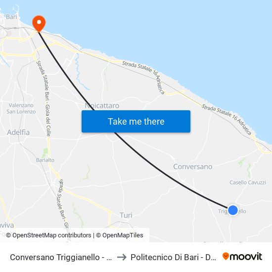 Conversano Triggianello - Piazza to Politecnico Di Bari - Dmmm map