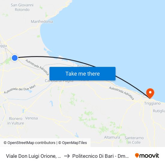 Viale Don Luigi Orione, 11 to Politecnico Di Bari - Dmmm map