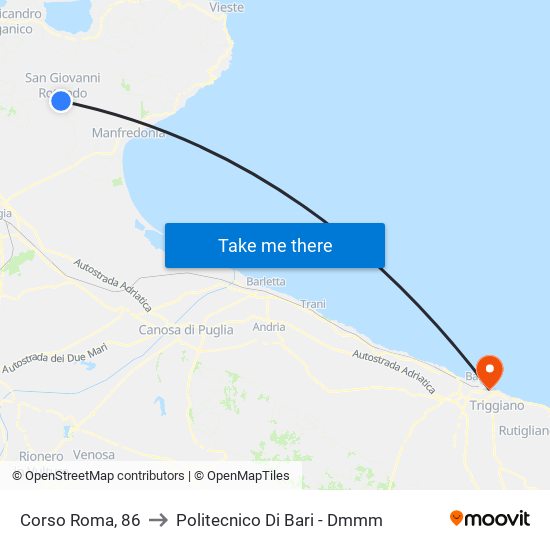 Corso Roma, 86 to Politecnico Di Bari - Dmmm map