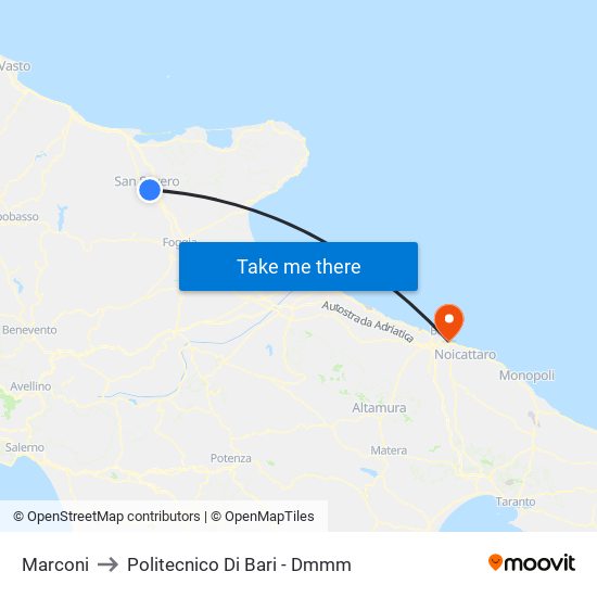 Marconi to Politecnico Di Bari - Dmmm map