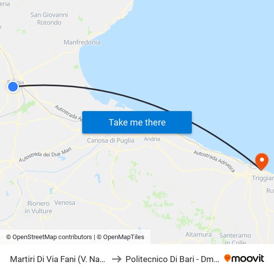 Martiri Di Via Fani (V. Napoli) to Politecnico Di Bari - Dmmm map