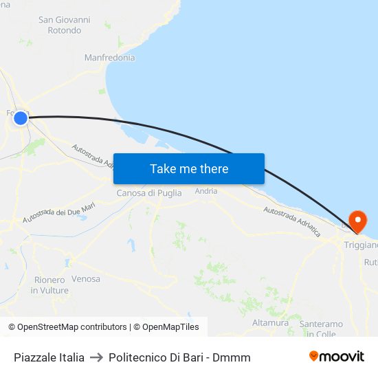 Piazzale Italia to Politecnico Di Bari - Dmmm map