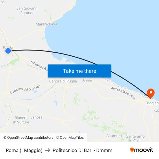 Roma (I Maggio) to Politecnico Di Bari - Dmmm map