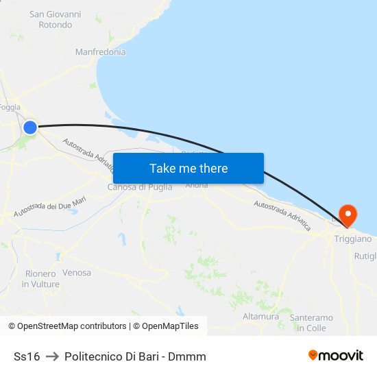 Ss16 to Politecnico Di Bari - Dmmm map