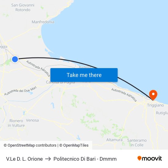 V.Le D. L. Orione to Politecnico Di Bari - Dmmm map