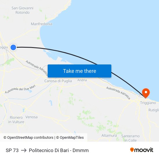 SP 73 to Politecnico Di Bari - Dmmm map