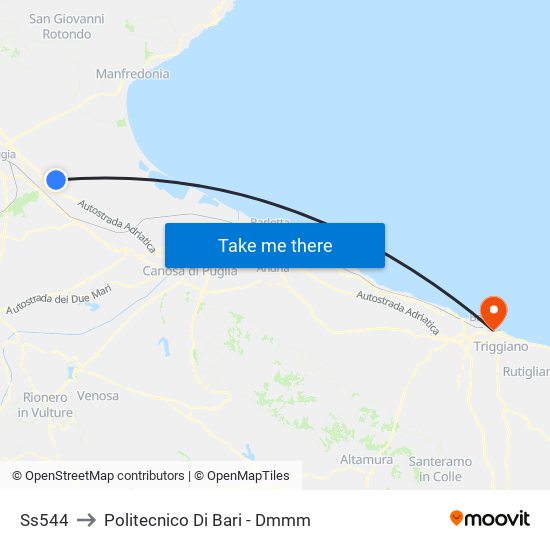 Ss544 to Politecnico Di Bari - Dmmm map