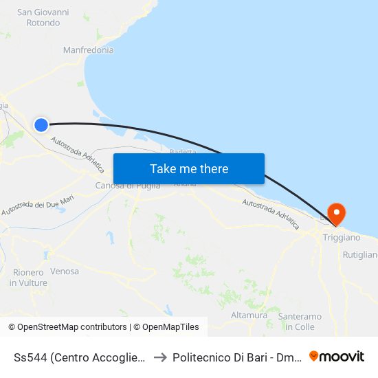 Ss544 (Centro Accoglienza) to Politecnico Di Bari - Dmmm map