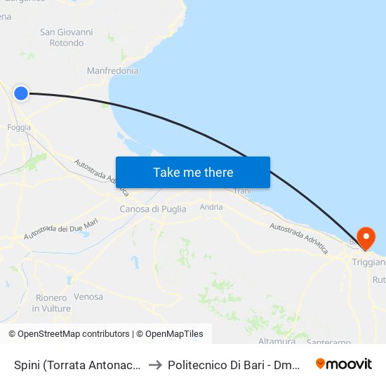 Spini (Torrata Antonacci) to Politecnico Di Bari - Dmmm map