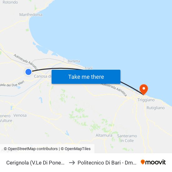 Cerignola (V.Le Di Ponente) to Politecnico Di Bari - Dmmm map