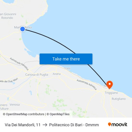 Via Dei Mandorli, 11 to Politecnico Di Bari - Dmmm map