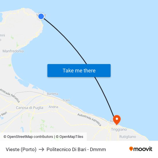 Vieste (Porto) to Politecnico Di Bari - Dmmm map