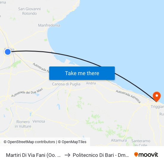 Martiri Di Via Fani (Oo. Rr.) to Politecnico Di Bari - Dmmm map