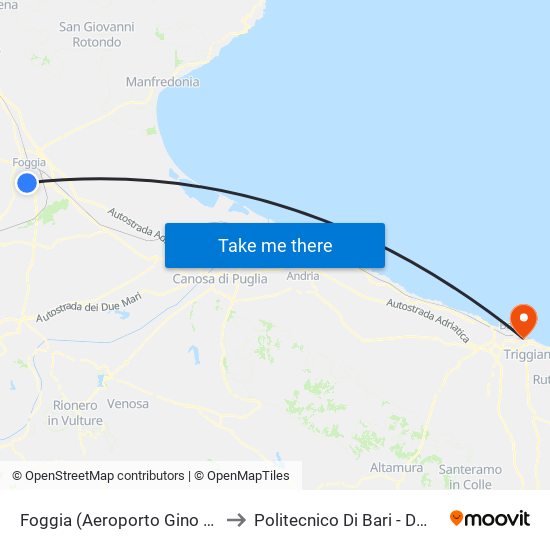 Foggia (Aeroporto Gino Lisa) to Politecnico Di Bari - Dmmm map