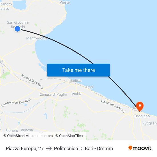 Piazza Europa, 27 to Politecnico Di Bari - Dmmm map