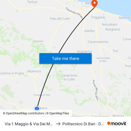 Via 1 Maggio & Via Dei Mestieri to Politecnico Di Bari - Dmmm map