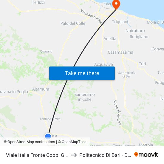 Viale Italia Fronte Coop. Ginestra to Politecnico Di Bari - Dmmm map