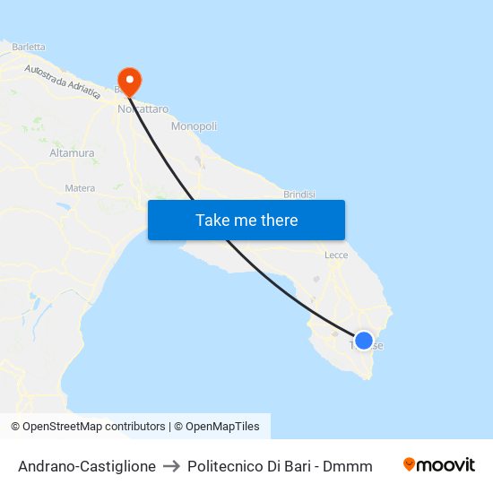 Andrano-Castiglione to Politecnico Di Bari - Dmmm map