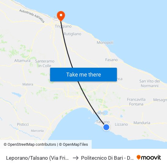 Leporano/Talsano (Via Fringuelli) to Politecnico Di Bari - Dmmm map
