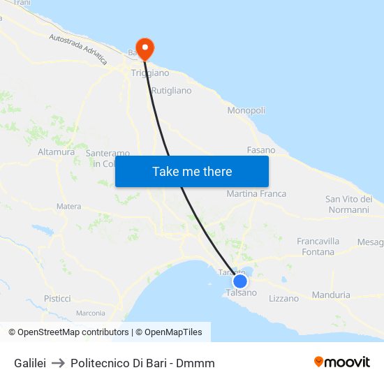 Galilei to Politecnico Di Bari - Dmmm map