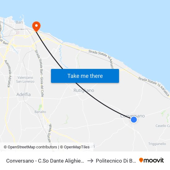 Conversano - C.So Dante Alighieri N. 3 (Banca Intesa) to Politecnico Di Bari - Dmmm map
