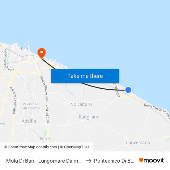 Mola Di Bari - Lungomare Dalmazia (Fermata Fse) to Politecnico Di Bari - Dmmm map