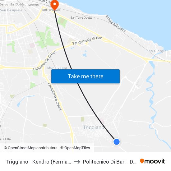 Triggiano - Kendro (Fermata Fse) to Politecnico Di Bari - Dmmm map