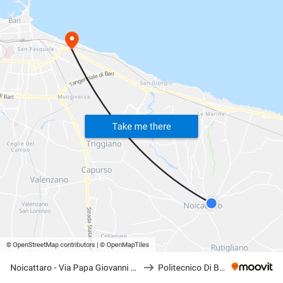 Noicattaro - Via Papa Giovanni XXIII 60 (Elvit Caffé) to Politecnico Di Bari - Dmmm map