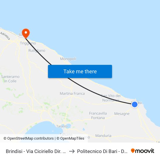 Brindisi - Via Ciciriello Dir. Centro to Politecnico Di Bari - Dmmm map