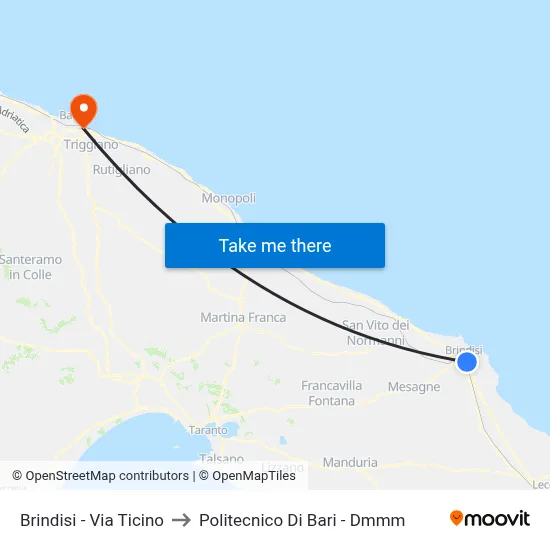 Brindisi - Via Ticino to Polytechnic of Bari - DMMM map