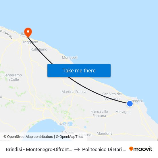 Brindisi - Viale Commenda N.160 to Politecnico Di Bari - Dmmm map