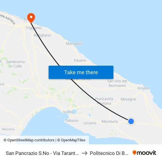 Brindisi - Villa Gigante - Direzione S. Vito to Politecnico Di Bari - Dmmm map