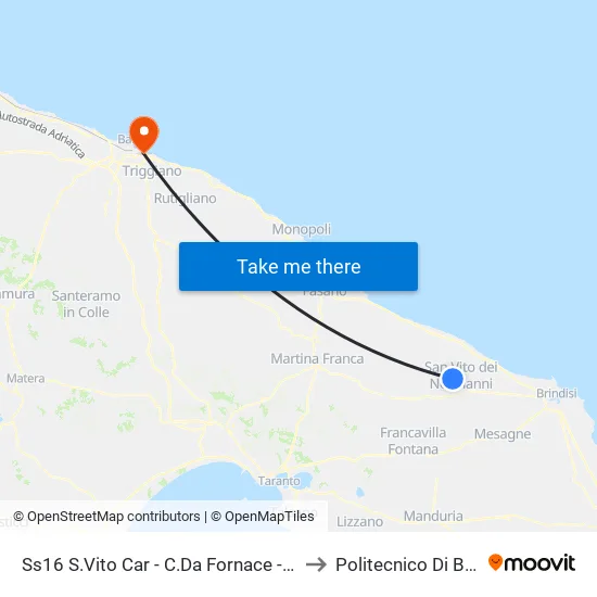 Carovigno - Stazione Ff.Ss. to Politecnico Di Bari - Dmmm map