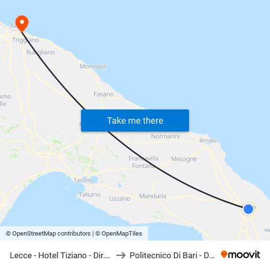 Lecce - Hotel Tiziano - Dir. Lecce to Politecnico Di Bari - Dmmm map