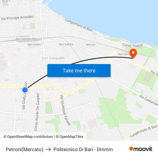 Petroni(Mercato) to Politecnico Di Bari - Dmmm map