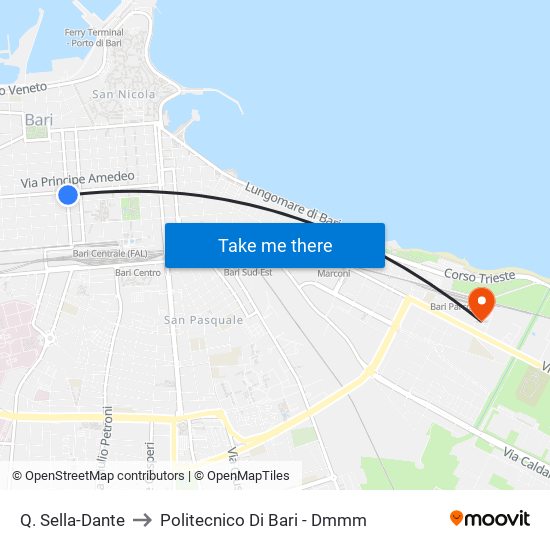 Q. Sella-Dante to Politecnico Di Bari - Dmmm map