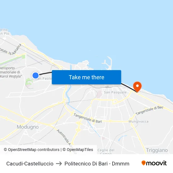 Cacudi-Castelluccio to Polytechnic of Bari - DMMM map