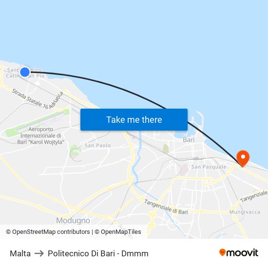 Malta to Politecnico Di Bari - Dmmm map