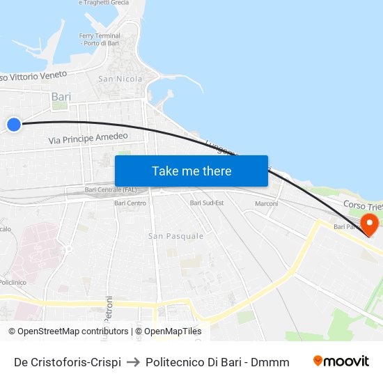 De Cristoforis-Crispi to Politecnico Di Bari - Dmmm map