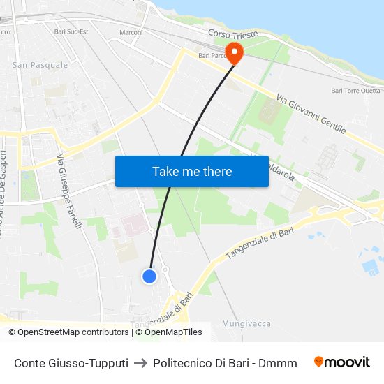 Conte Giusso-Tupputi to Politecnico Di Bari - Dmmm map