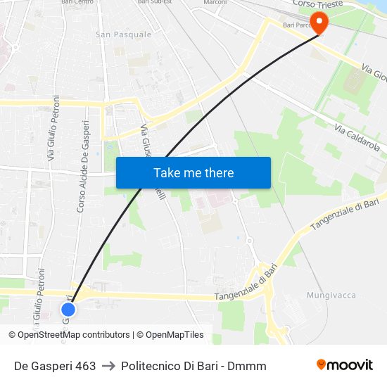 De Gasperi 463 to Politecnico Di Bari - Dmmm map