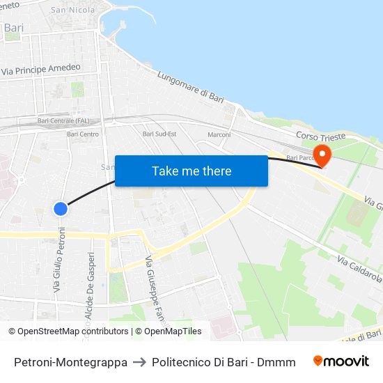 Petroni-Montegrappa to Politecnico Di Bari - Dmmm map